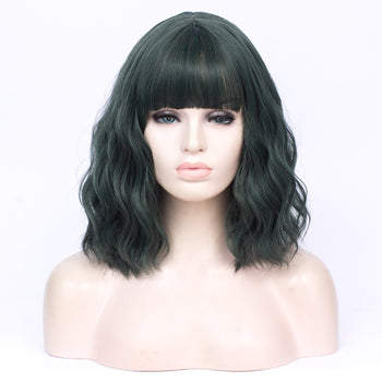 Dark green full fringe medium curly wig - Smart Wigs Brisbane QLD